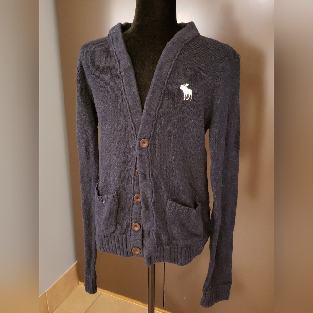 🔥 Abercrombie & Fitch Sweater Men's Small Blue Cardigan - Used Good Condition